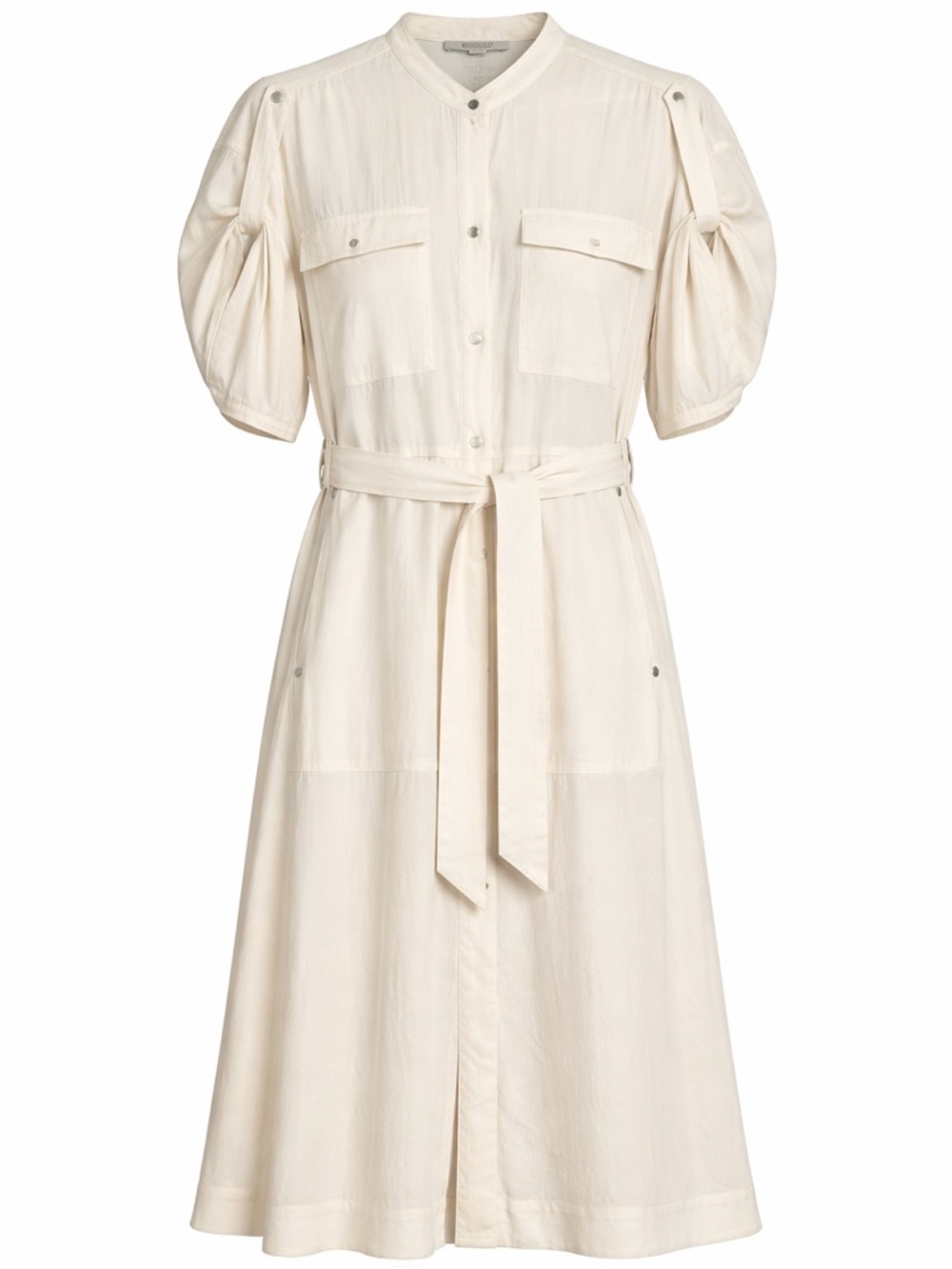 AllSaints Midi Shirt Dress Ivory Belted Utility Short Sleeve 6 Chic Coastal
